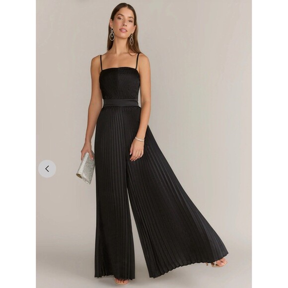 Flying Tomato Pants - New Flying Tomato Square Neck Pleated Wide Leg Jumpsuit Black XL Monochrome Chic